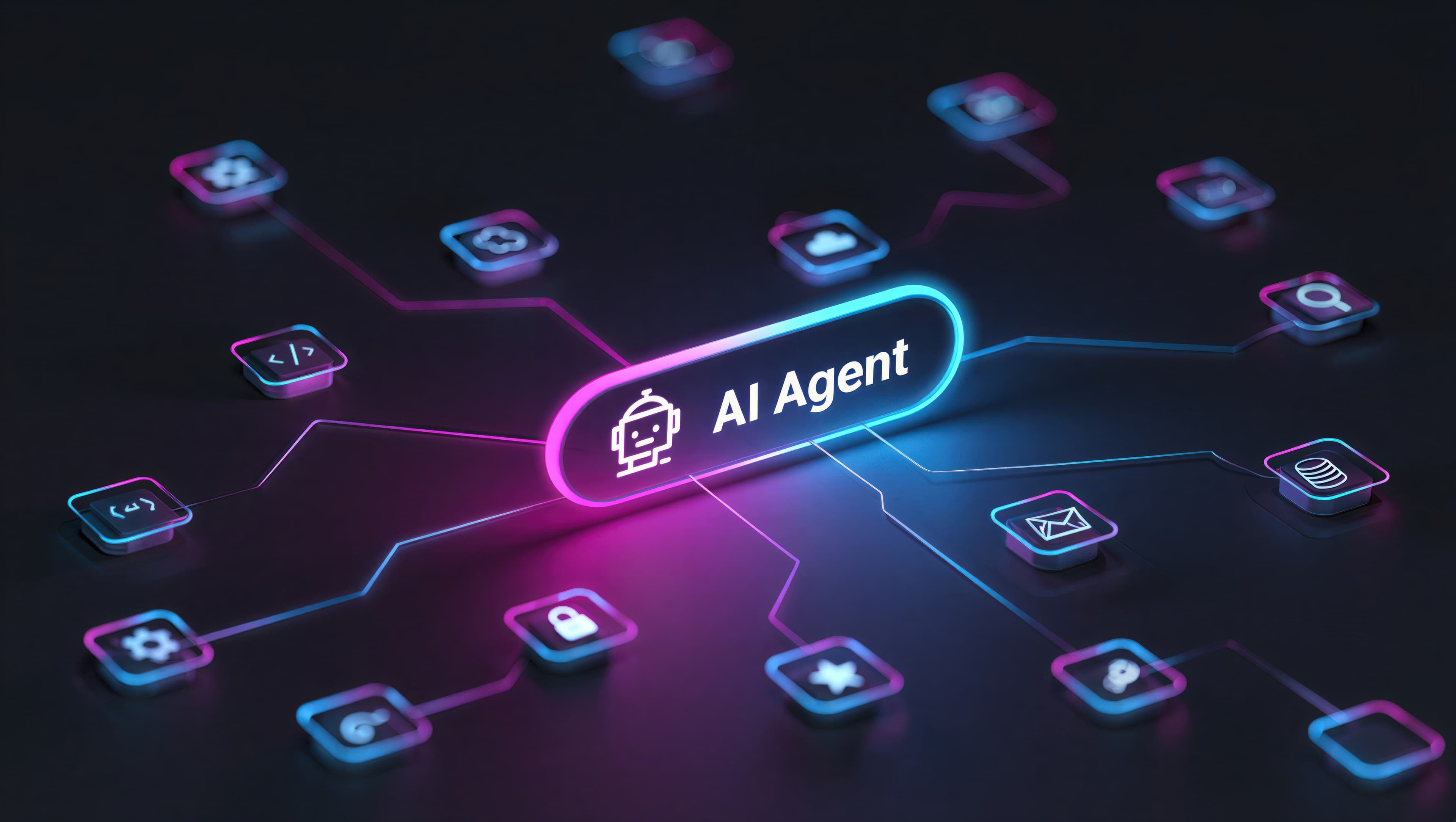 AI agents and automation workflow dashboard showing connected tasks, approvals, and system actions